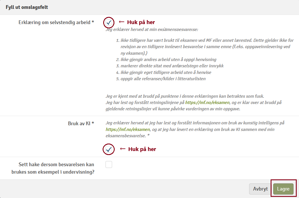 Bilde av egenerklæringstekst