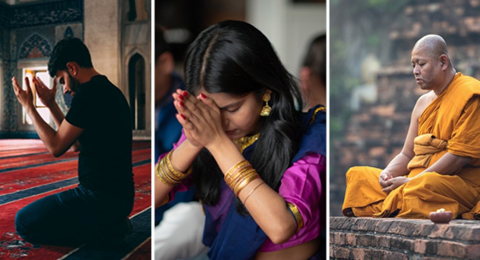 Muslim, hindu og buddhist i bønn