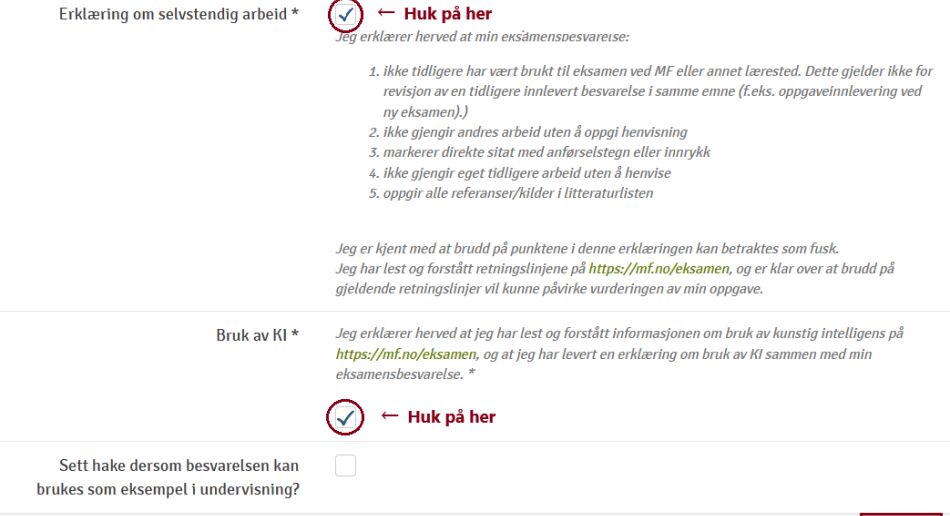 Bilde av egenerklæringstekst