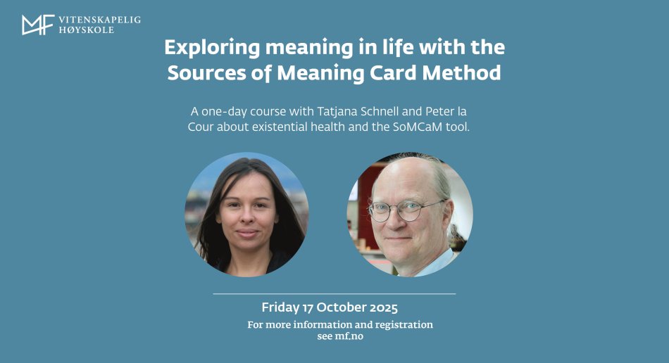 Fagdag: Exploring meaning of life wth the soures of meaning card method. 17. oktober 2025
