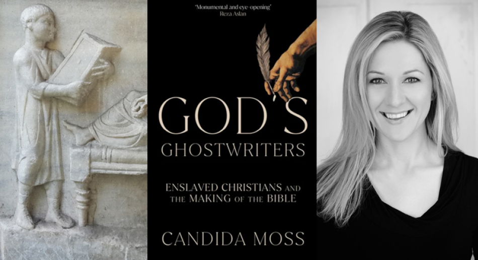 Candida Moss og forside av boken God´s ghostwriters