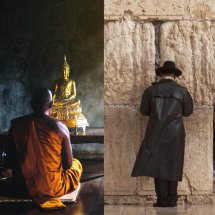 Kollage med bilder fra ulike religiøse praksiser.